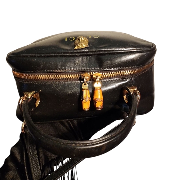 Gucci Black Patent Vanity Lunch Box Top Handle Bag  Crossbody Authentic 100% - Picture 9 of 15